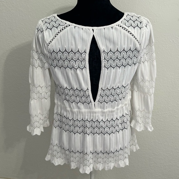 Free People Boho Crochet Knit Peplum Top Ivory | Size M - Picture 3 of 10